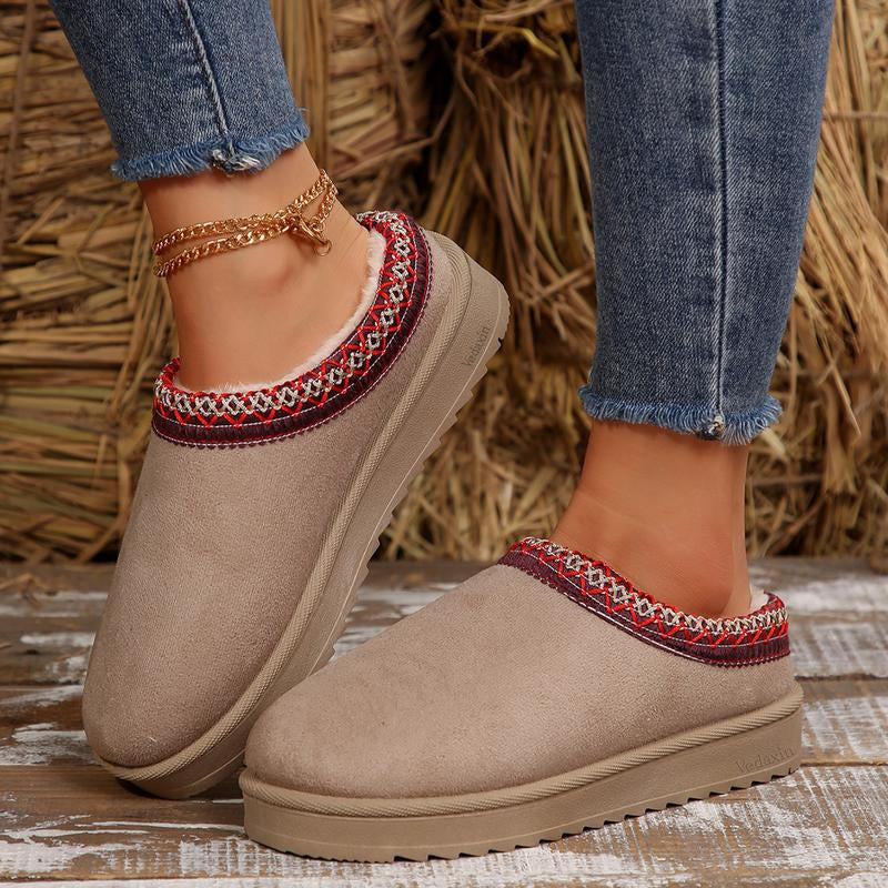 Botas de tobillo cortas de plataforma para mujer, pantuflas de nieve cálidas sin cordones para interior y exterior.