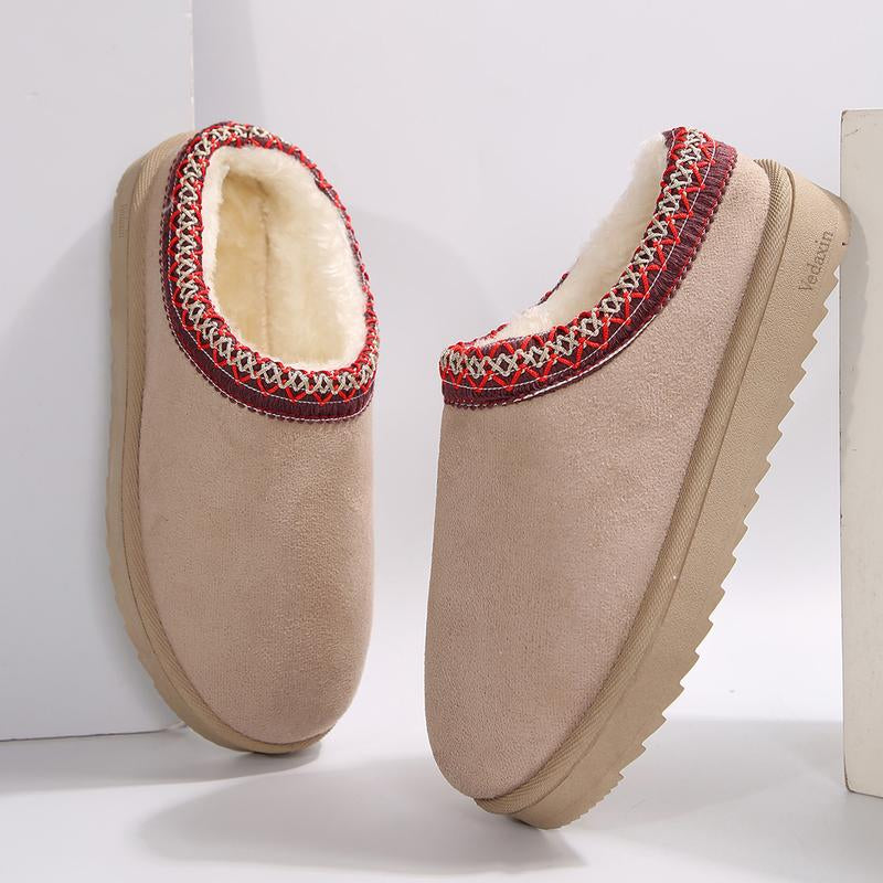Botas de tobillo cortas de plataforma para mujer, pantuflas de nieve cálidas sin cordones para interior y exterior.