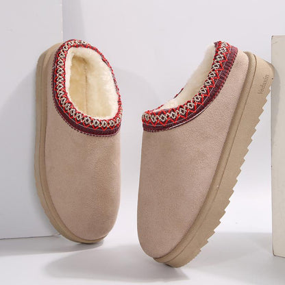 Botas de tobillo cortas de plataforma para mujer, pantuflas de nieve cálidas sin cordones para interior y exterior.
