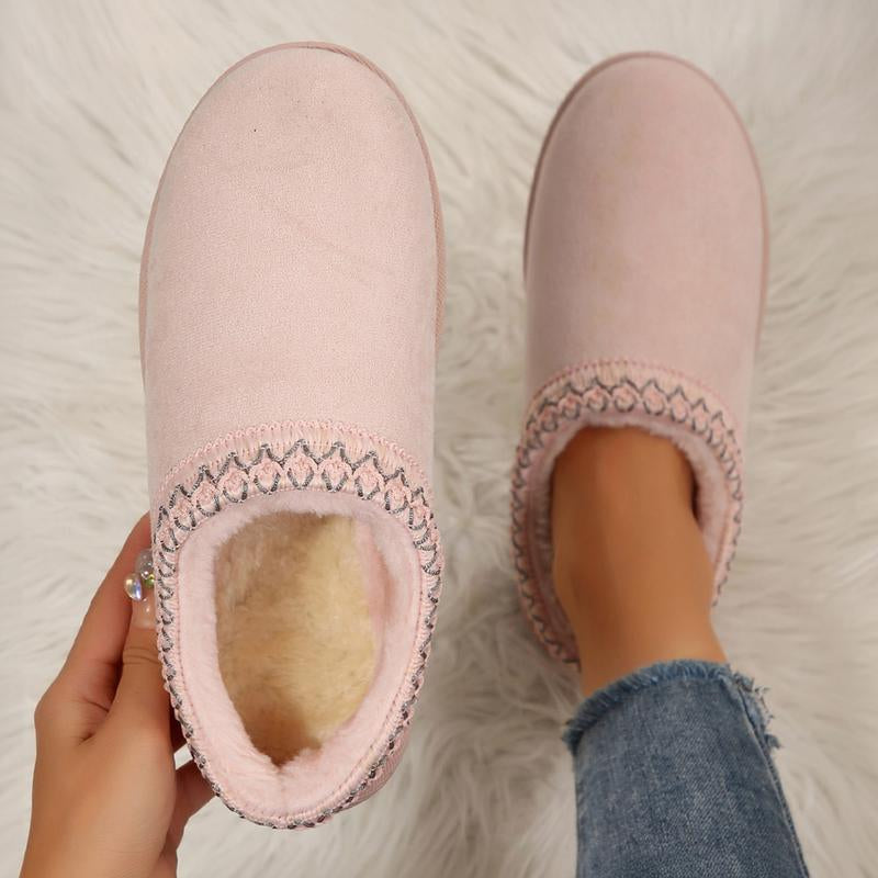 Botas de tobillo cortas de plataforma para mujer, pantuflas de nieve cálidas sin cordones para interior y exterior.
