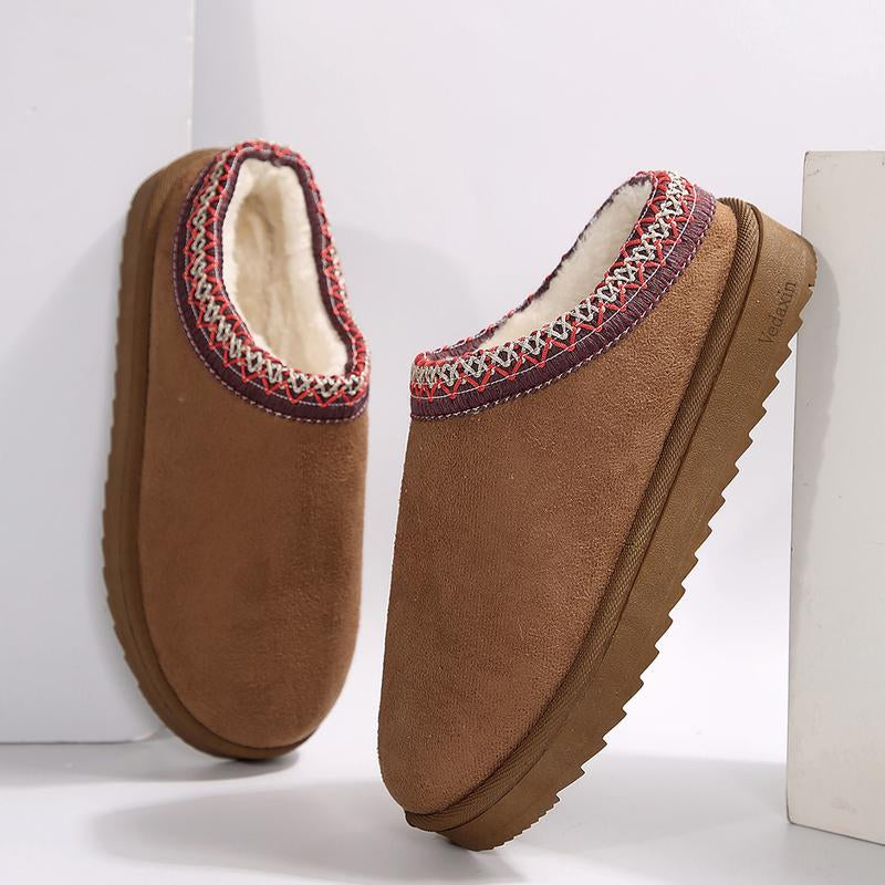 Botas de tobillo cortas de plataforma para mujer, pantuflas de nieve cálidas sin cordones para interior y exterior.